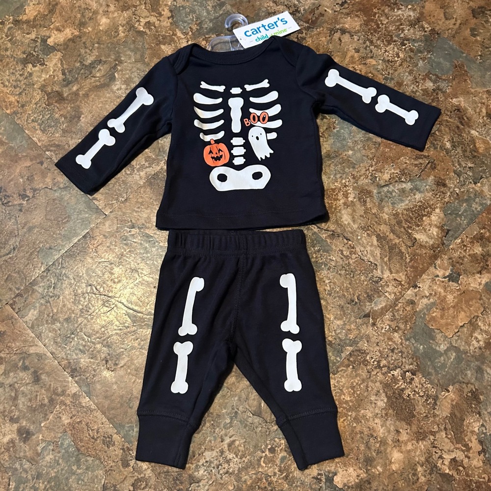 Carter's Child Of Mine Halloween Skeleton Outfit Baby Size Newborn Black 2 Piece